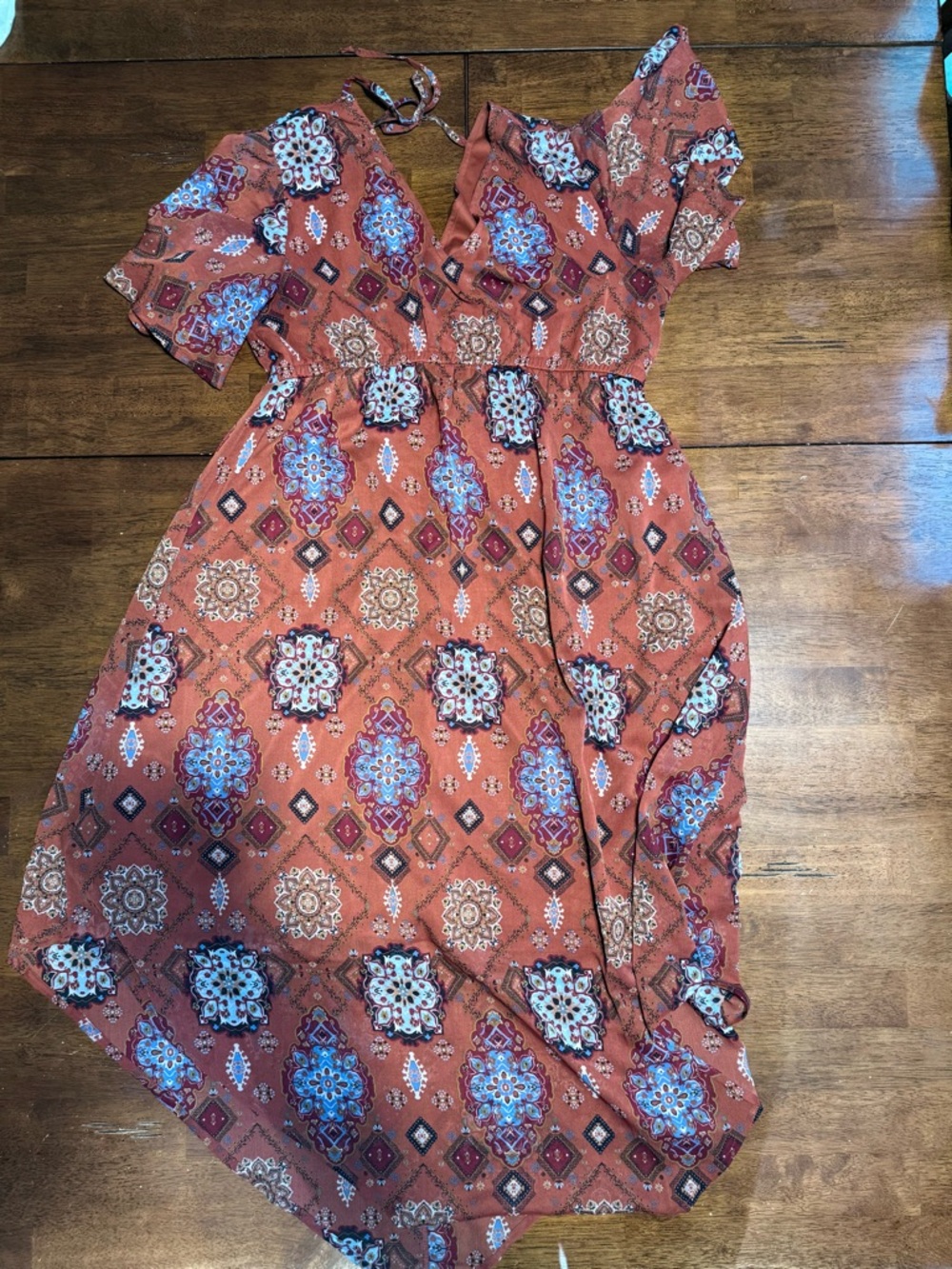 Maurices Rust Orange Boho Print Midi Dress